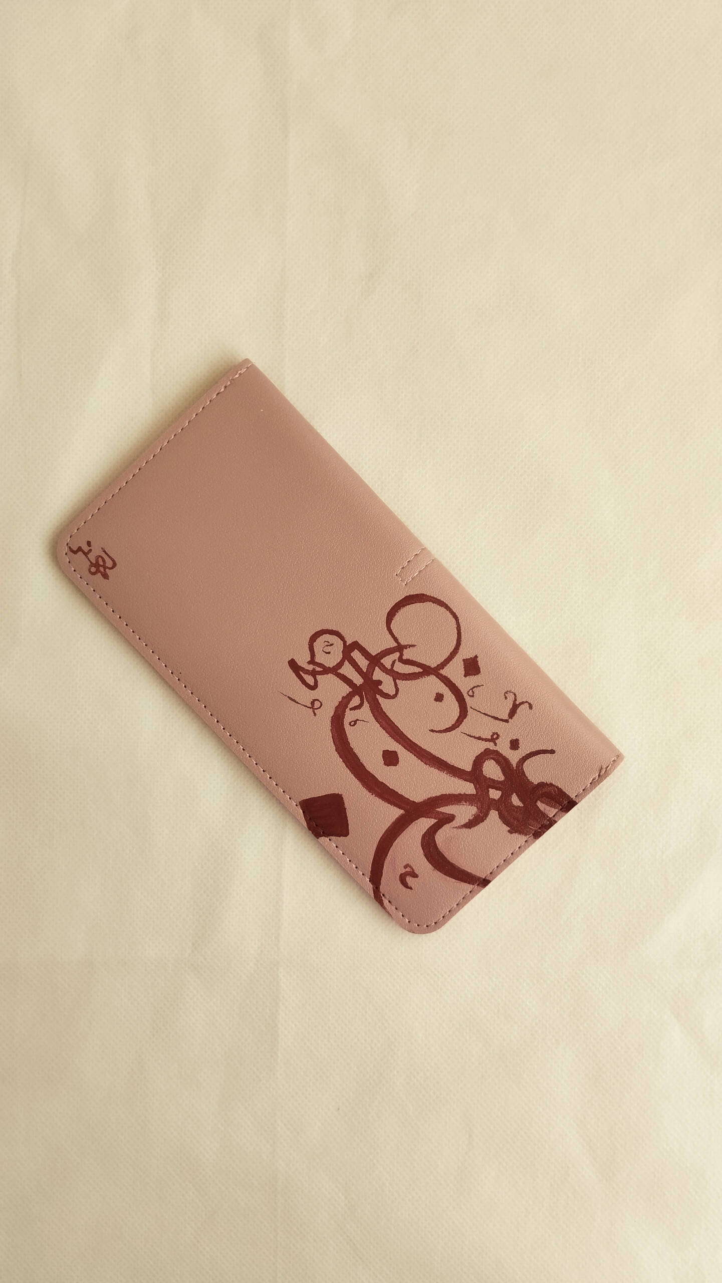 Handpainted Calligraphy Wallet – Nude Pink (Hub Design) - Image 2