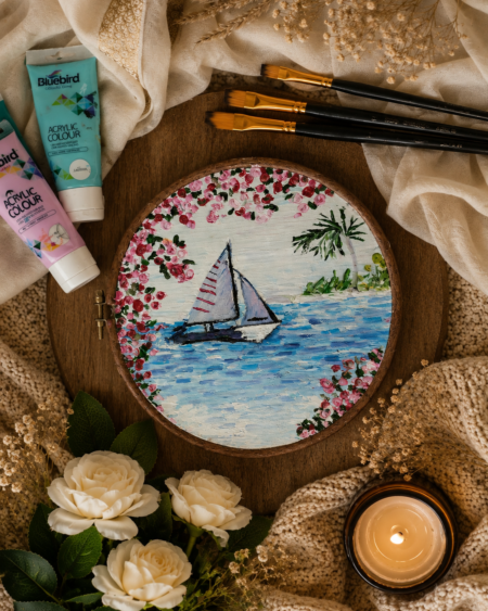 Sailing Dreams Seascape Hand-Painted Hoop