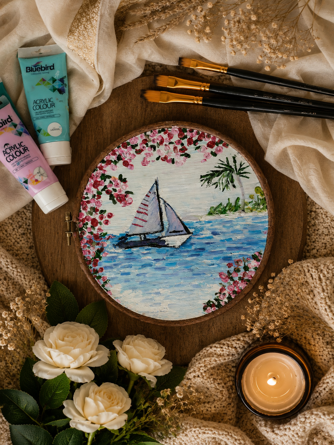 Sailing Dreams Seascape Hand-Painted Hoop